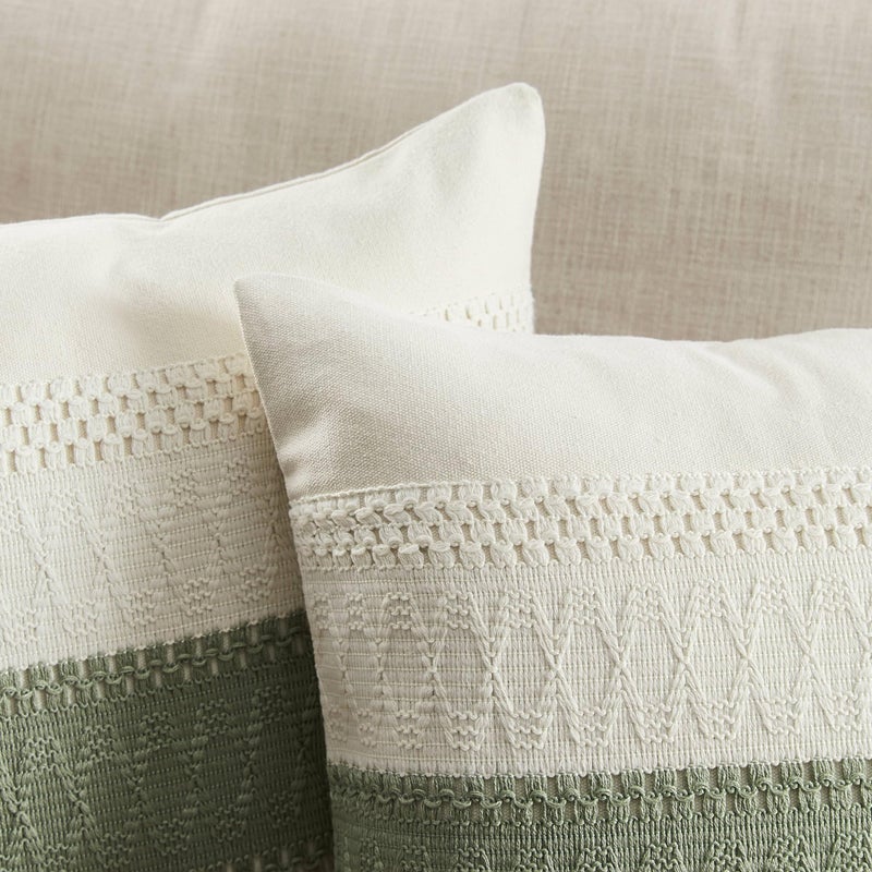 ZeeMart 2 Packs Cotton Boho Throw Pillow Covers 18x18 Inch Contrast Green  Soft Farmhouse Decorative Couch Pillow Cases Sage Green Cushion Covers for Sofa Bed Living Room Home Decor - Image 2